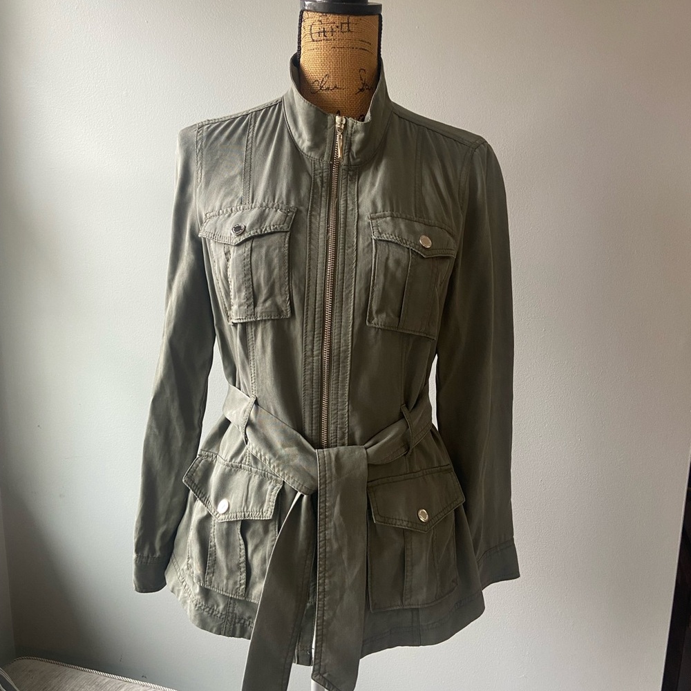 White House Black Market Sz 6 Olive Green Women’s Utility Jacket - Picture 3 of 13